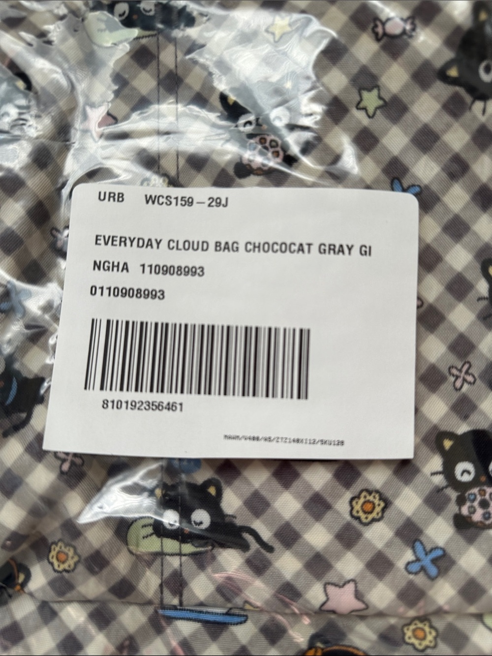 Baggu Everyday Cloud Bag - Chococat Grey Gingham NWT - Picture 8 of 8
